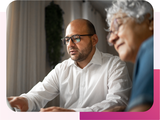 A Claims Advocate consulting a client